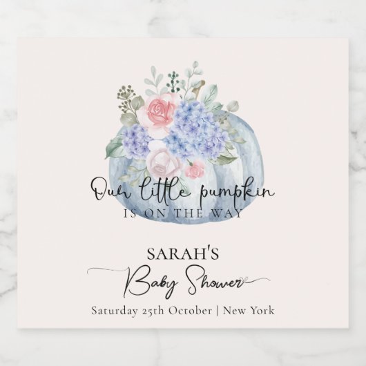 Blue Hydrangea Flower Pumpkin Herfst Baby shower Sparkling Wijnetiket (Enkel label)