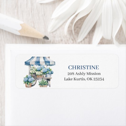 Blue Hydrangea Flower Shops Adreslabel Etiket (Insitu)