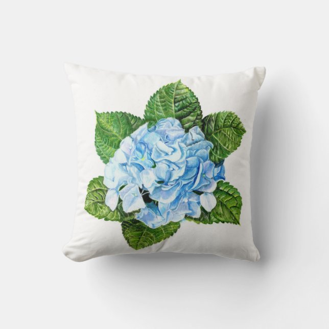 Blue Hydrangea Flower Sierkussen (Voorkant)