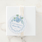  Blue Hydrangea Flower Stripe Vrijgezellenfeest Bedankjes Labels (In situ)