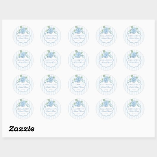  Blue Hydrangea Flower Stripe Vrijgezellenfeest Ronde Sticker (Vel)