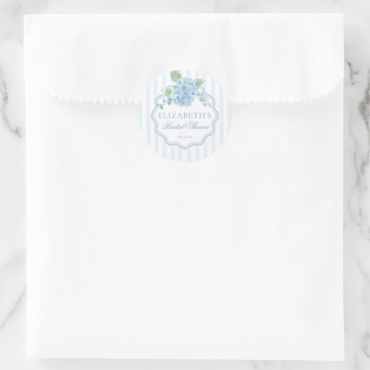  Blue Hydrangea Flower Stripe Vrijgezellenfeest Ronde Sticker (Tas)