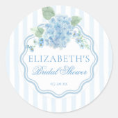  Blue Hydrangea Flower Stripe Vrijgezellenfeest Ronde Sticker (Voorkant)