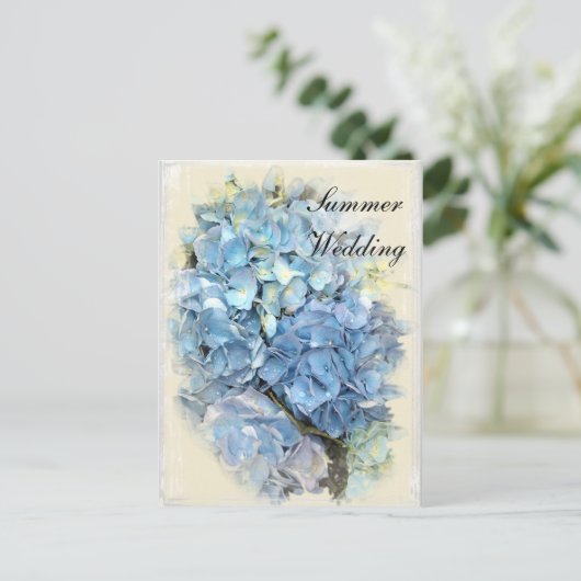 Blue Hydrangea Flower Summer Wedding Save the Date Aankondigingskaart (Staand voorkant)