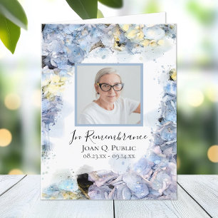 Blue Hydrangea Flower Waterverf Begrafenissympathi Bedankkaart