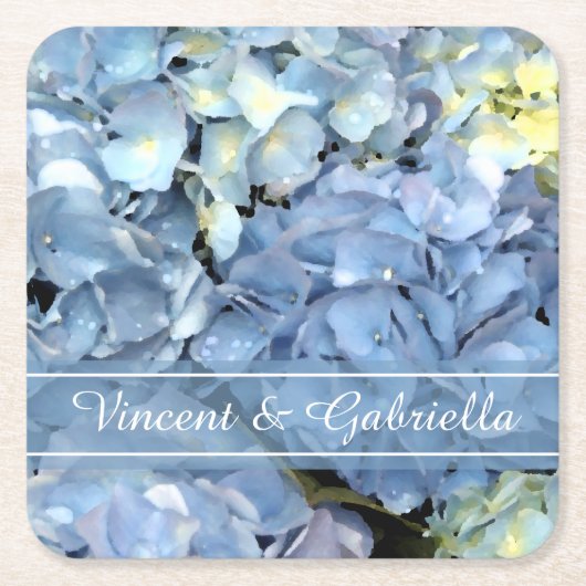 Blue Hydrangea Flower Wedding Kartonnen Onderzetters (Voorkant)