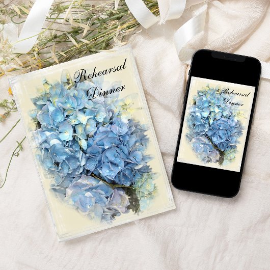 Blue Hydrangea Flower Wedding Rehearsal Dinner Kaart