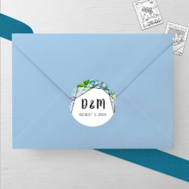 Blue Hydrangea Flower Wedding Round Sticker
