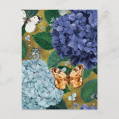 Blue Hydrangea Flowers and Butterfly Briefkaart (Voorkant)