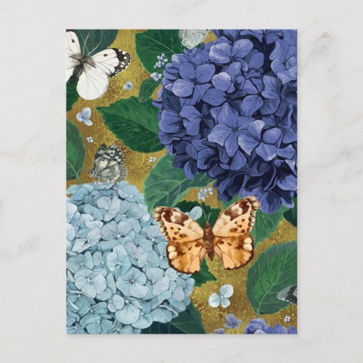Blue Hydrangea Flowers and Butterfly Briefkaart (Voorkant)