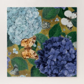 Blue Hydrangea Flowers and Butterfly Legpuzzel (Horizontaal)