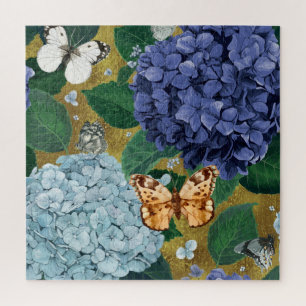 Blue Hydrangea Flowers and Butterfly Legpuzzel