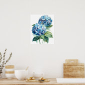 Blue Hydrangea Flowers Art Print Poster (Keuken)