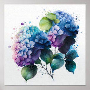 Blue Hydrangea Flowers Art Print Poster