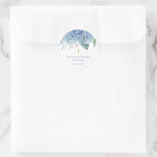 blue Hydrangea flowers Baptism Ronde Sticker (Tas)