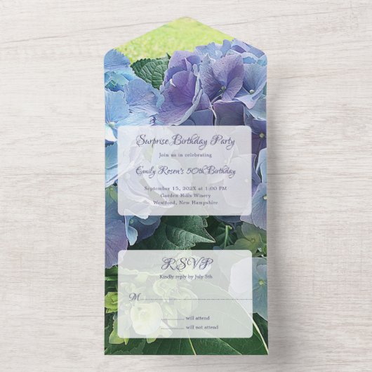 Blue Hydrangea Flowers Birthday Party All In One Uitnodiging (Binnen)