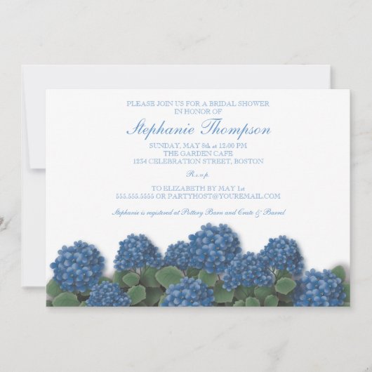 Blue Hydrangea Flowers Bridal Shower Invitation Kaart (Voorkant)