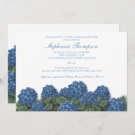 Blue Hydrangea Flowers Bridal Shower Invitation Kaart (Voorkant / Achterkant)
