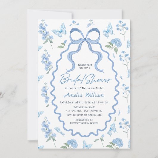 Blue Hydrangea Flowers Bridal Shower Invitation Kaart (Voorkant)
