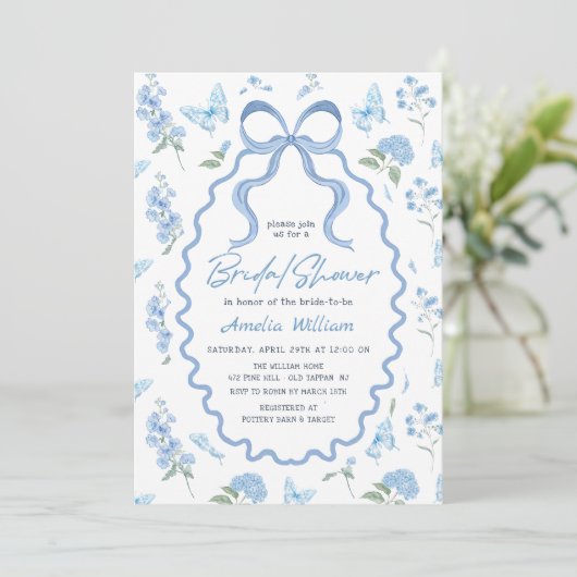 Blue Hydrangea Flowers Bridal Shower Invitation Kaart (Staand voorkant)