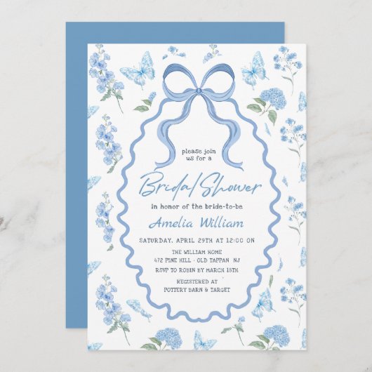 Blue Hydrangea Flowers Bridal Shower Invitation Kaart (Voorkant / Achterkant)
