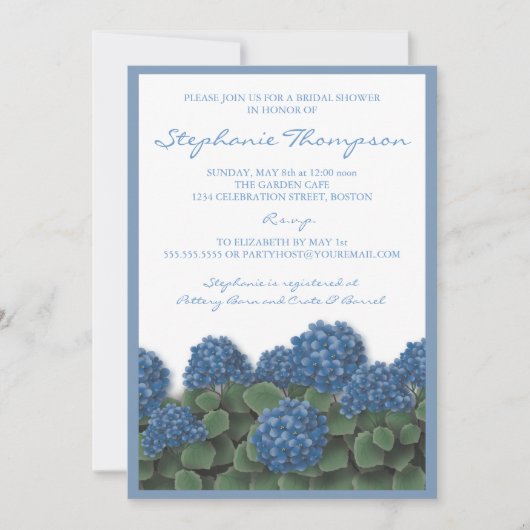 Blue Hydrangea Flowers Bridal Shower Invitation Kaart (Voorkant)