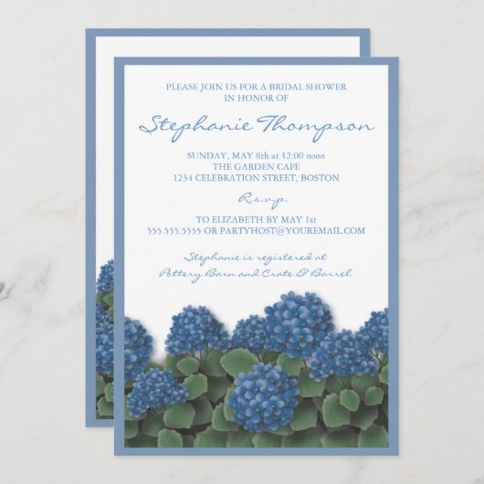 Blue Hydrangea Flowers Bridal Shower Invitation Kaart (Voorkant / Achterkant)