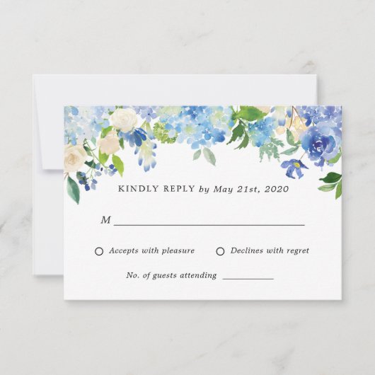 Blue Hydrangea Flowers Bruiloft RSVP antwoord Kaar (Voorkant)