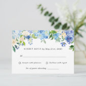 Blue Hydrangea Flowers Bruiloft RSVP antwoord Kaar (Staand voorkant)