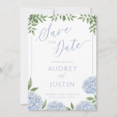 Blue Hydrangea Flowers Crest Save the Date Kaart (Voorkant)