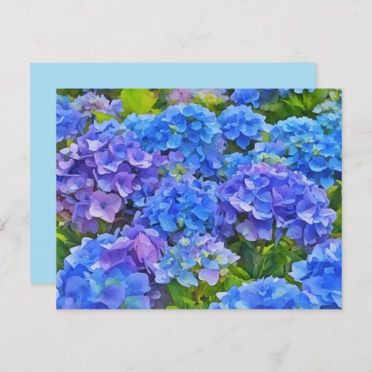 Blue Hydrangea Flowers Floral Art Note Card Set Notitiekaartje (Voorkant / Achterkant)