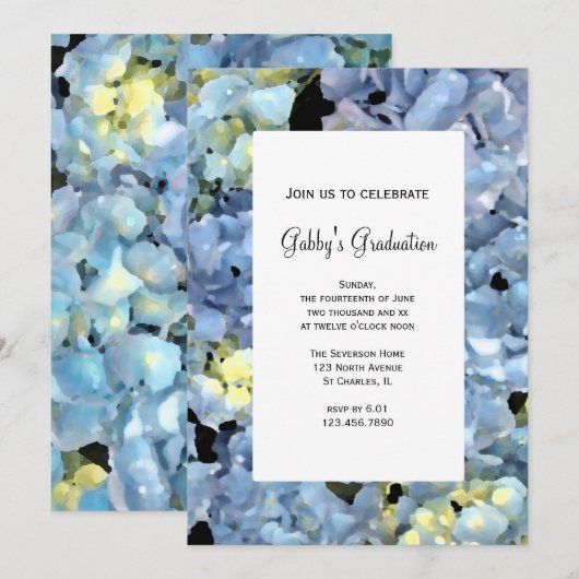 Blue Hydrangea Flowers Graduparty Invitation Kaart (Voorkant / Achterkant)