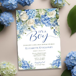 Blue Hydrangea Flowers Het is een Boy Baby shower Kaart