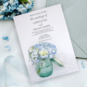 Blue Hydrangea Flowers in Glass Jar Vase Wedding Kaart