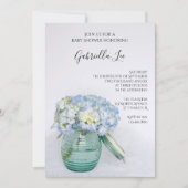Blue Hydrangea Flowers in Jar Vase Baby shower Kaart (Voorkant)