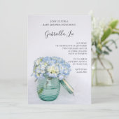 Blue Hydrangea Flowers in Jar Vase Baby shower Kaart (Staand voorkant)