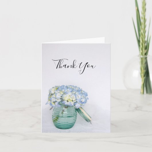 Blue Hydrangea Flowers in Vase Wedding Thank You Bedankkaart (Voorkant)