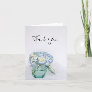Blue Hydrangea Flowers in Vase Wedding Thank You Bedankkaart