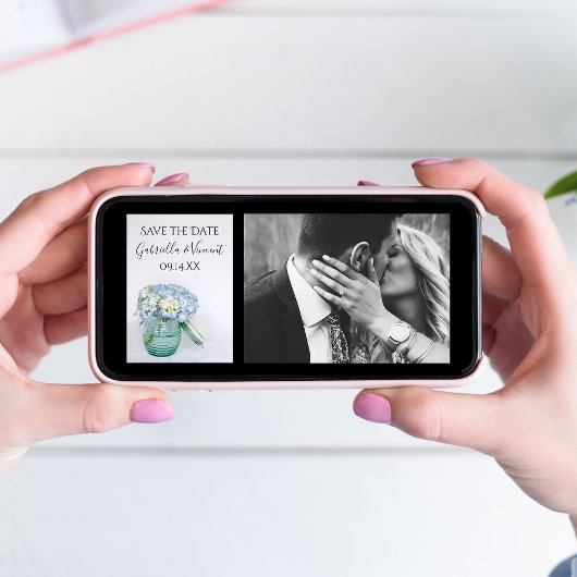 Blue Hydrangea Flowers Jar Wedding Save the Date