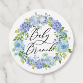 Blue Hydrangea Flowers Krans Baby Brunch Bedankjes Labels (Voorkant)