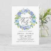 Blue Hydrangea Flowers Krans Engagement Party Kaart (Staand voorkant)