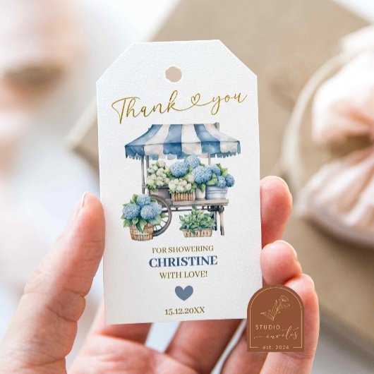 Blue Hydrangea Flower's Market Dank u Label Cadeaulabel