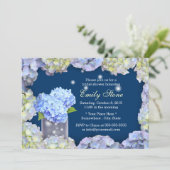 Blue Hydrangea Flowers & Mason Jar Vrijgezellenfee Kaart (Staand voorkant)