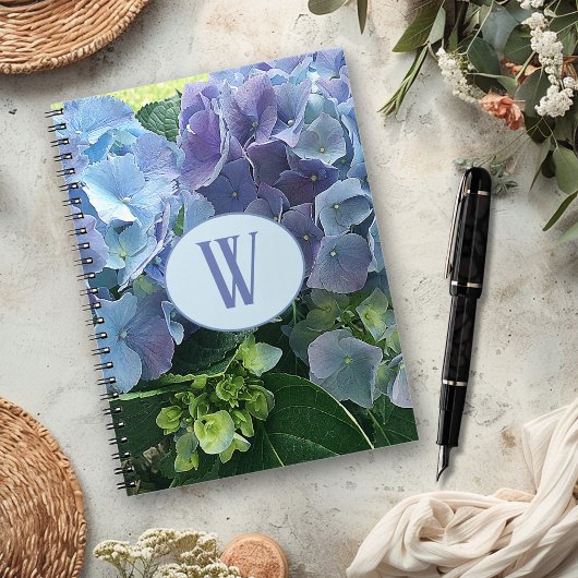 Blue Hydrangea Flowers Monogram Initiaal Notitieboek