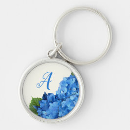 Blue Hydrangea Flowers Monogram Sleutelhanger