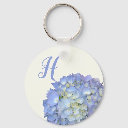 Blue Hydrangea Flowers Monogram Sleutelhanger (Voorkant)