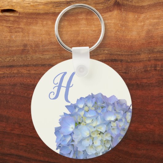 Blue Hydrangea Flowers Monogram Sleutelhanger (Voorkant)