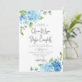 Blue Hydrangea Flowers Pastel Baby Blue Wedding Kaart (Staand voorkant)