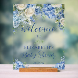 Blue Hydrangea Flowers Rozen Baby shower Welkom Acryl Bord