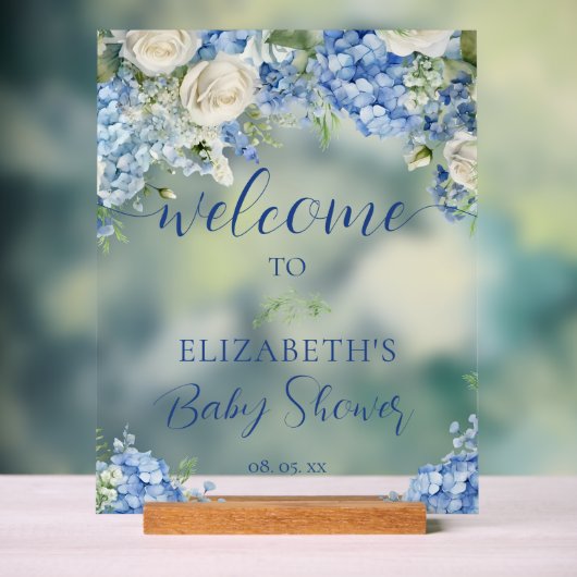 Blue Hydrangea Flowers Rozen Baby shower Welkom Acryl Bord (Neutraal)
